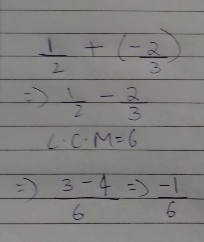 Which of the following is the sum of 1/2 and -2/3-example-1