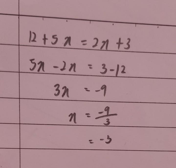 Solve the following equation 12+5x=2x+3-example-1