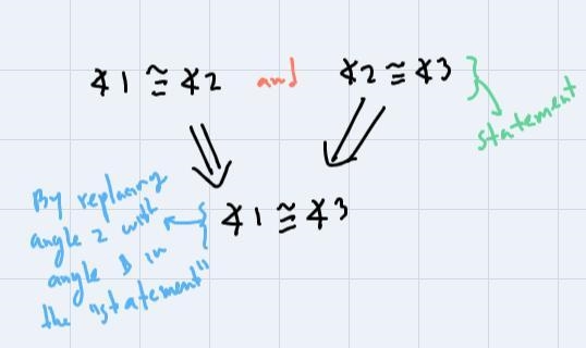 angle 1 is congruent to angle 2 and angle 2 is congruent to angle 3. what reasons-example-2