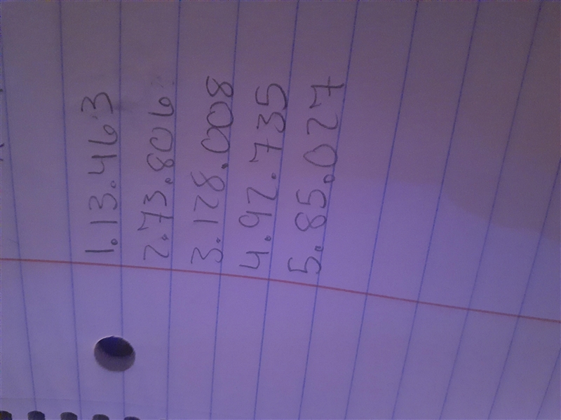 Round to the nearest thousandths 1.13.4625 2.73.8063 3.128.0081 4.92.7352 5.85.0267​-example-1