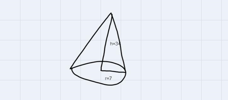 What is tje volume of a cone that is 34 feet tall and 14 feet in diameter? use 3.14 for-example-1