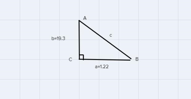 Solve the right triangle with a= 1.22 and b= 19.3. Round off the results according-example-1