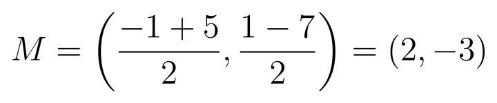 3 Find the midpoint M of the line segment joining the points C = (-1, 1) and D - - (5.-7). M-example-1