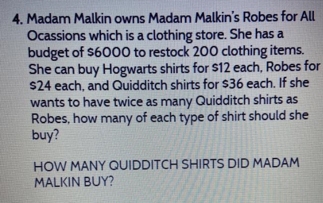 Enter the corredeach column.4. Madam Malkin owns Madam Malkin's Robes for AllOcassions-example-1