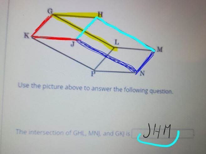 The intersection of GHL, MNJ, and GKJ is​-example-1