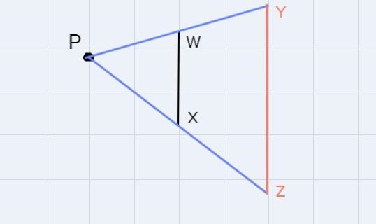 Suppose P is a point not on line segment WX . Let YZ be the dilation of line segment-example-2