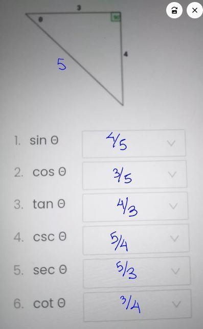 Given the triangle below, find the correct value of the six trigonometric functions-example-1