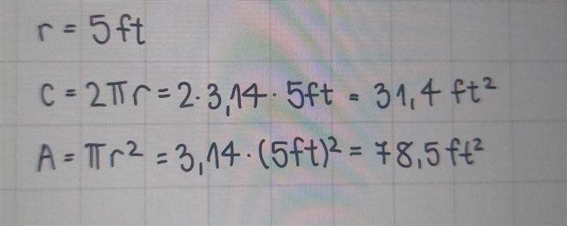 Find the circumference and the area of a circle with radius . Use the value for , and-example-1