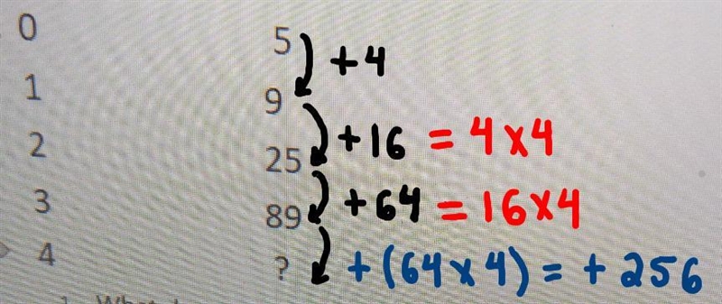 Pattern Exercise Mins Components Fitnes 0 5 1 9 2 25 3 89 4 ? What do you notice about-example-3