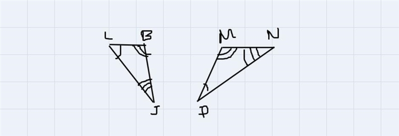 The drawing below shows that the two triangles are similar. . va Write the corresponding-example-1