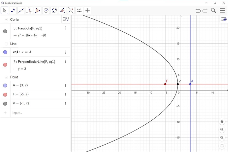 The vertex form of the equation of a horizontal parabola is given by x=1/4p(y-k)2+h-example-1