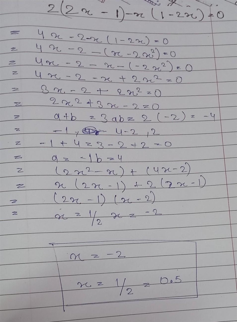 2 (2x-1) -x (1-2x) =0-example-1