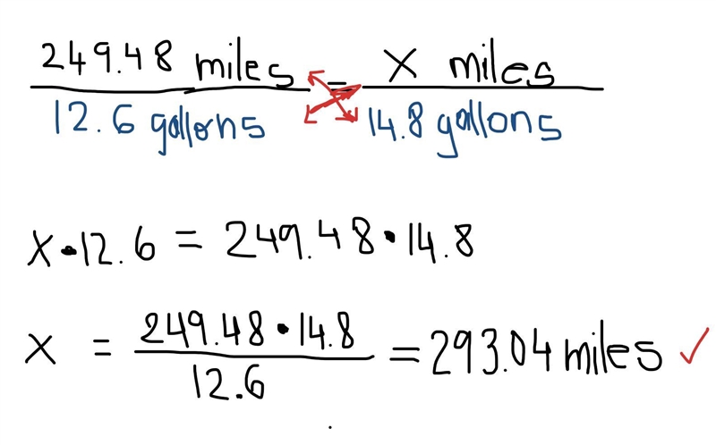 A car drove 249.48 miles on 12.6 gallons of gas. How far could the car drive on a-example-1