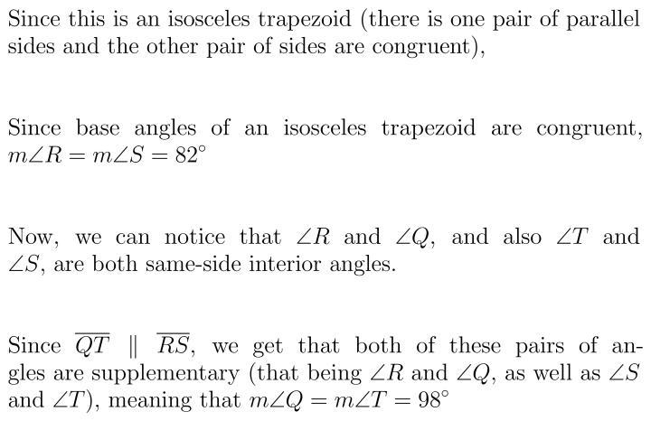 Find the measure of each angle in the isosceles trapezoid.-example-1