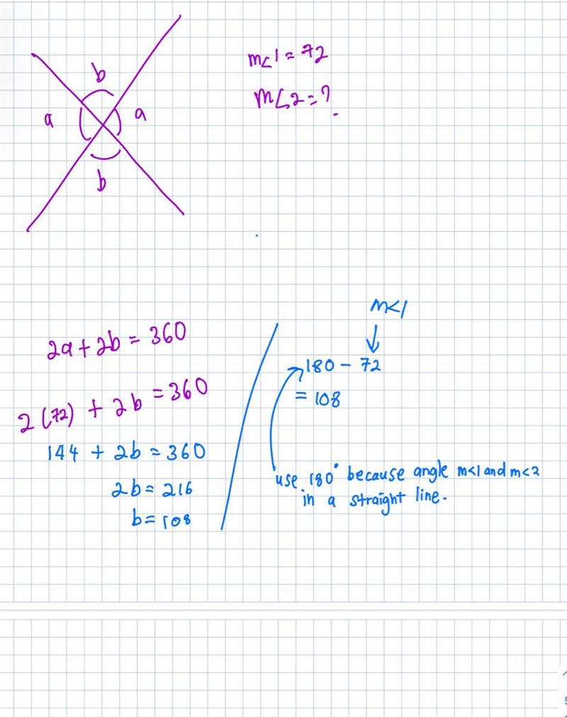 If m<1=72 then find the value of m<2 A.18 B.108 C.72 D.144-example-1