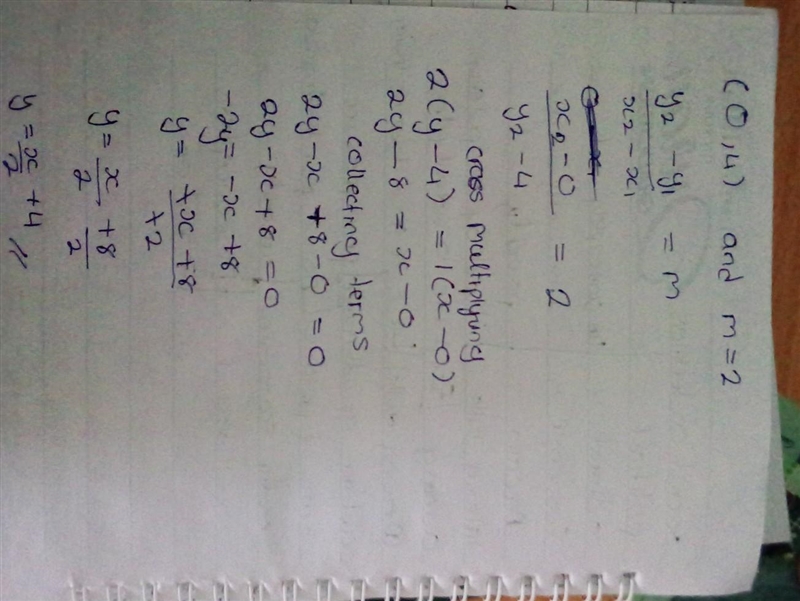 Find the equation of a line that passes through the point (0,4) and has a gradient-example-1