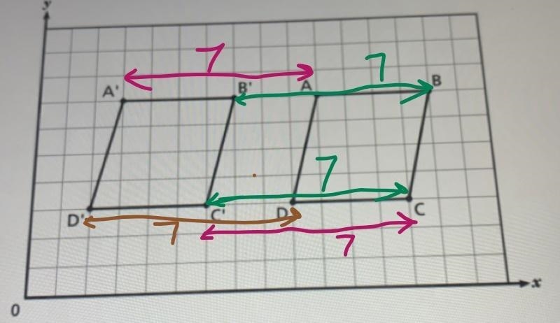 Parallelogram ABCD was translated to parallelogram AB'C'D'.How many units and in which-example-1