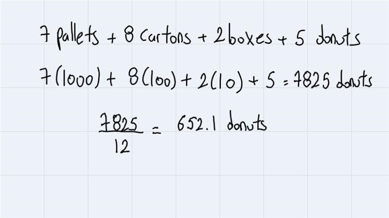 3 schools...each pallet has 10 cartonseach cartons had 10 boxeseach box has 10 donuts-example-4