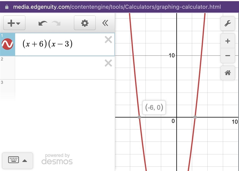 Which point is an x-intercept of the quadratic function f(x) = (x + 6)(x – 3)? (0,6) (0,–6) (6,0) (–6,0)-example-1