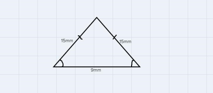 A triangle has side lengths of 9 millimeters, 15 millimeters, and 15 millimeters. Is-example-1