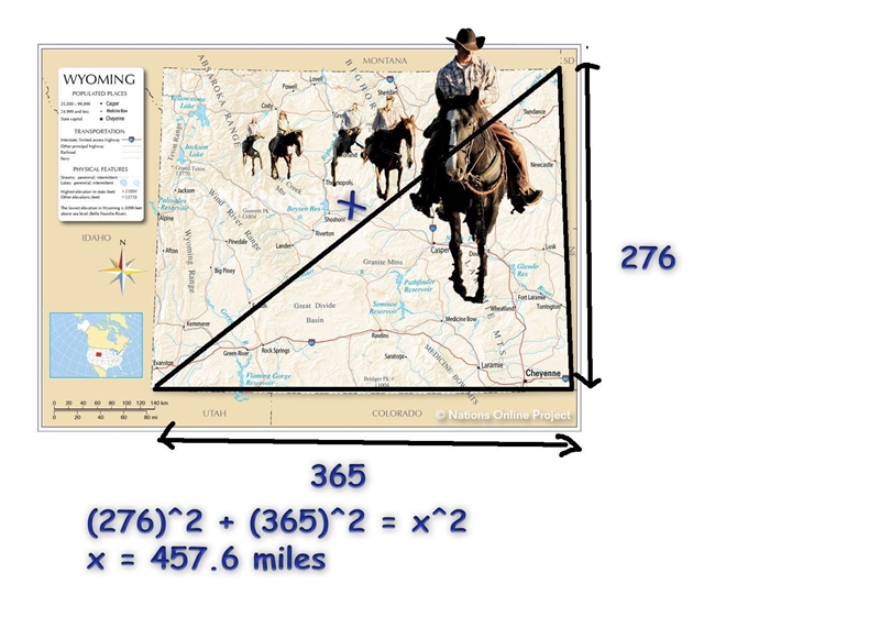 The state of wyoming is almost rectangular with an approximate width of 365 miles-example-1