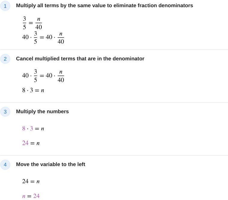 3/5 = n/40 Solve for “n”-example-1