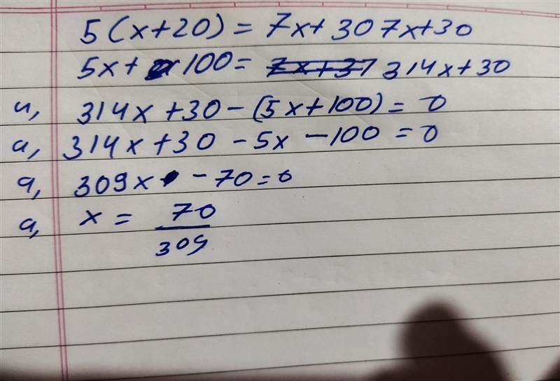 5(x+20)= 7x+307x+30 solve for x-example-1