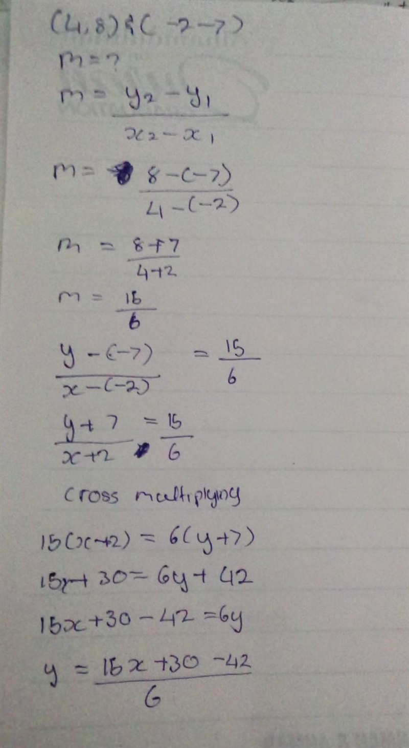 What is an equation of the line that passes through the points ( 4 , 8 ) (4,8) and-example-1