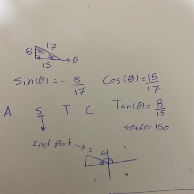 Sin 0 = -8/17 and cos 0 = 15/17 find tan0-example-1