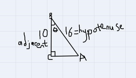 QUESTIONEIn the diagram of AABC shown below, BC = 10 andAB 16.BсTo the nearest tenth-example-1