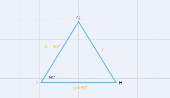 In triangle GHI, g=53 inches, h=93 inches and-example-1