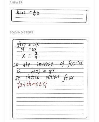 Which represents the inverse of the function f(x) = 4x? • h(x) = X + 4 O h(x) = x-example-1