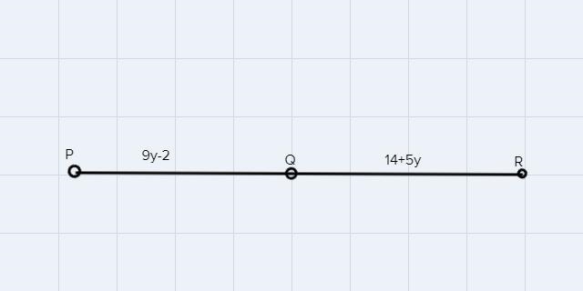 Determine the measure of Segment PQ, if Q is the midpoint of Segment PR, and PQ = 9y-example-1