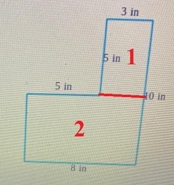 VFind the area of the figure. (Sides meet at right angles.)3 in5 in5 in10 in8 in-example-1