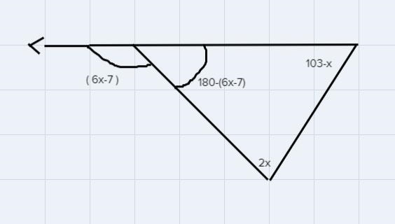 Find the external angle. (HINT: After you solve for x, plug it into the equation)-example-2