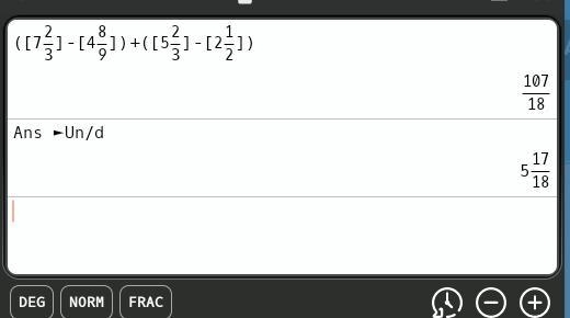 What is the value of the expression? (7 2/3−4 8/9)+(5 2/3−2 1/2) Enter your answer-example-1