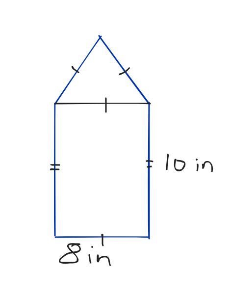 An equilateral triangle sits atop the short side of a rectangle that measures 8 in-example-1