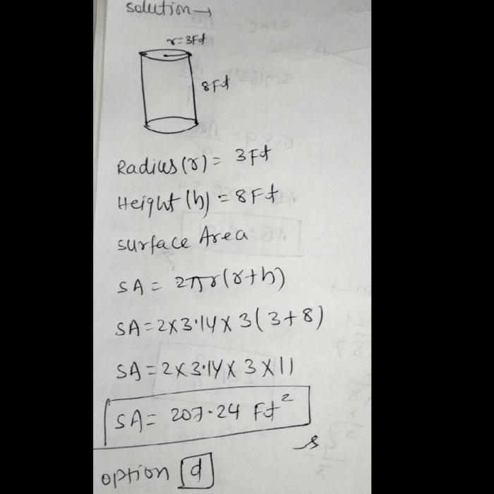 What is the surface area of the cylinder with height 8 ft and radius 3 ft? Round your-example-1