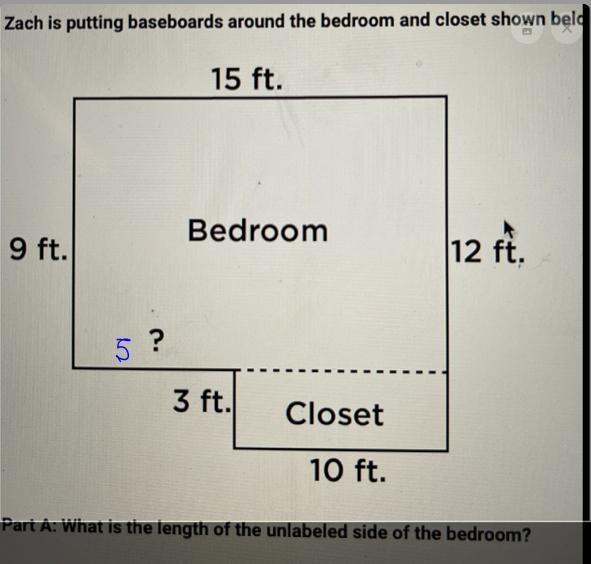 How many feet of baseboards will Zach need? (The side with the question mark should-example-1