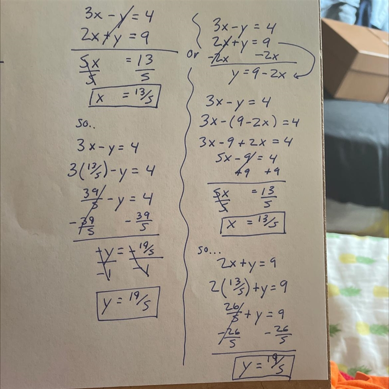 3x-y=4 2x+ y = 9 Metodo de reducción-example-1