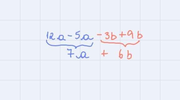 12a + (-3b)-5a + 9bHow can I write an equivalent expression by combining like terms-example-1