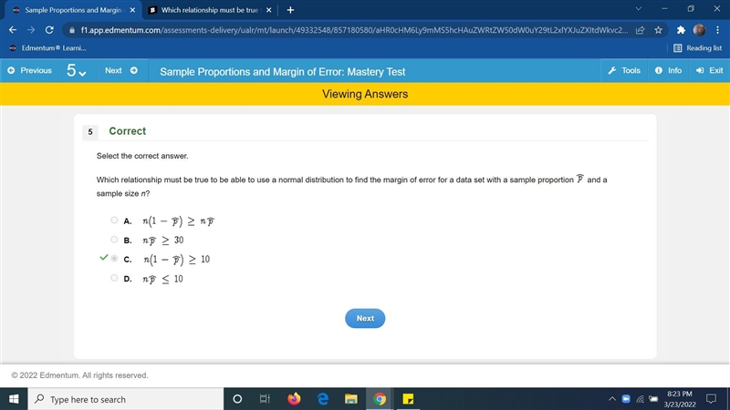 Which relationship must be true to be able to use a normal distribution to find the-example-1