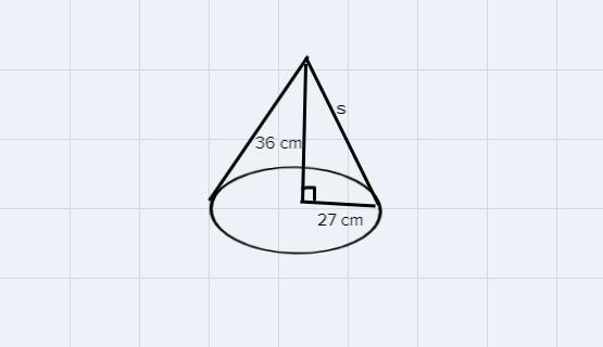 a right cone has a radius of 27 cm and a height of 36cm. find the slant height of-example-1