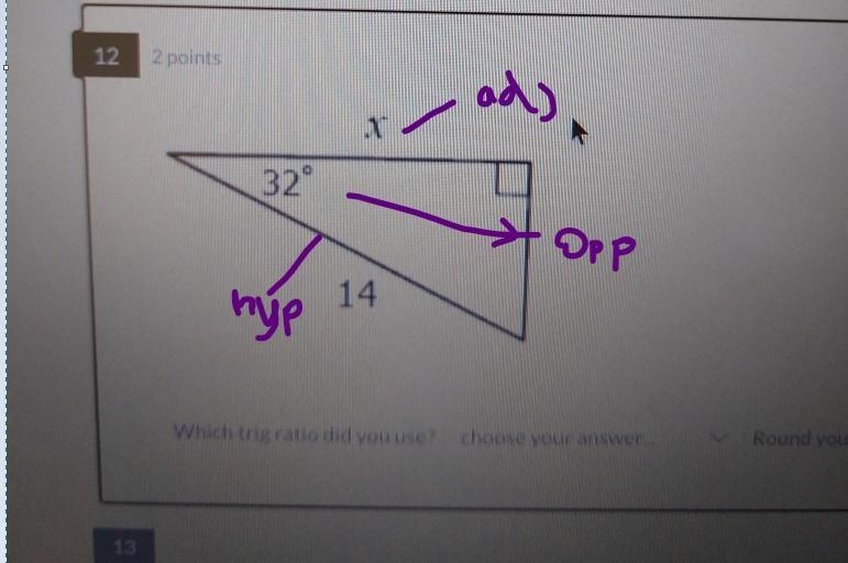 How do you know which trig ratio to use for a trianglefind x to the nearest tenth-example-1