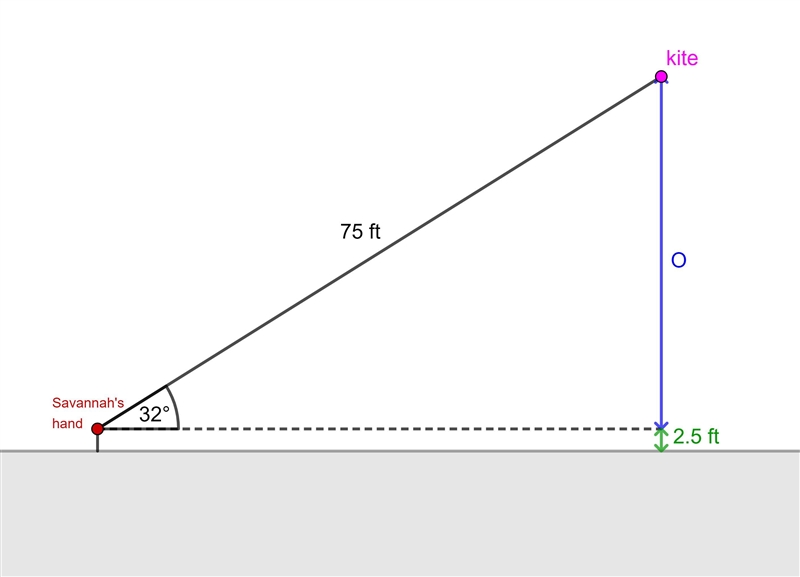 Savannah is flying a kite, holding her hands a distance of 2.5 feet above the ground-example-1