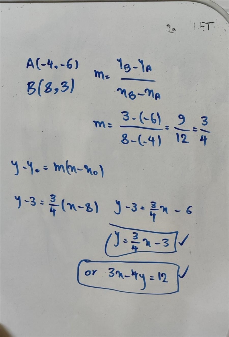 What is an equation of the line that passes through the points (-4,-6) and (8,3)-example-1