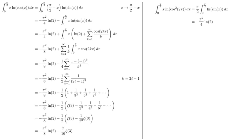 \red{ \rm\int\limits_(0)^{ (\pi)/(2)} l {n}^(2) \bigg( \frac{ {e}^{ - {x}^(2) } }{ \cos-example-2