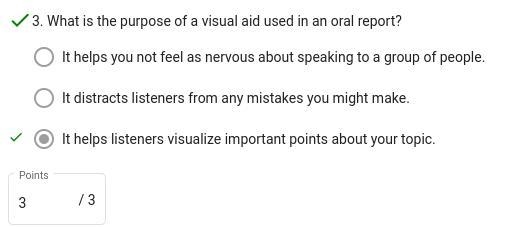 What is the purpose of a visual aid used in an oral report? It distracts listeners-example-1