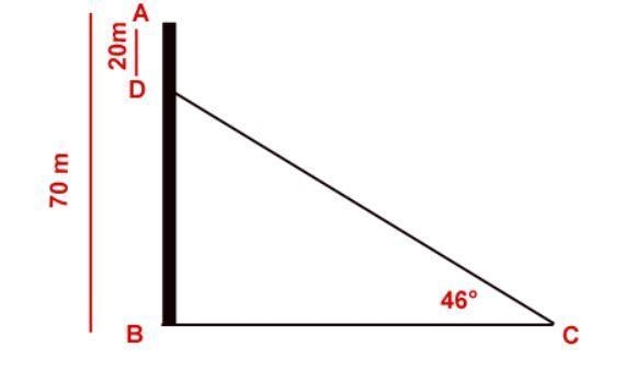 An Tower is 70 m high. A support wire is attached to the tower 20 m from the top. If-example-1