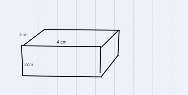 Sketch a rectangular prism with dimensions 2 cm by 3cm by 4cm. What is the volume-example-1